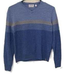 Calvin Klein Italian Yarn Merino Wool Blend Striped V-Neck Sweater Size S